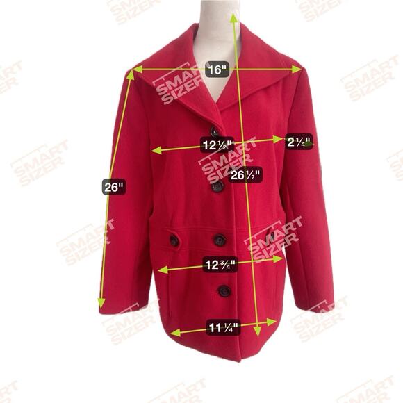 JM Collection Womans Coat | Womens XLarge | Red Soft Pea Coat Button Front Lined - Picture 8 of 10